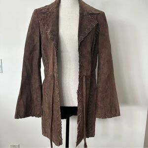 Tribal Suede Jacket Boho Whip Stitch Lacing Bell Sleeve Coat Size 6
Hippie Indie
